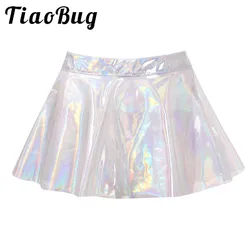 Sexy Club Rave A-line Mini Skirt E Girl Punk Fairy Women Glossy Shiny High Waist Zipper Back See-through Flared Skirt Streetwear