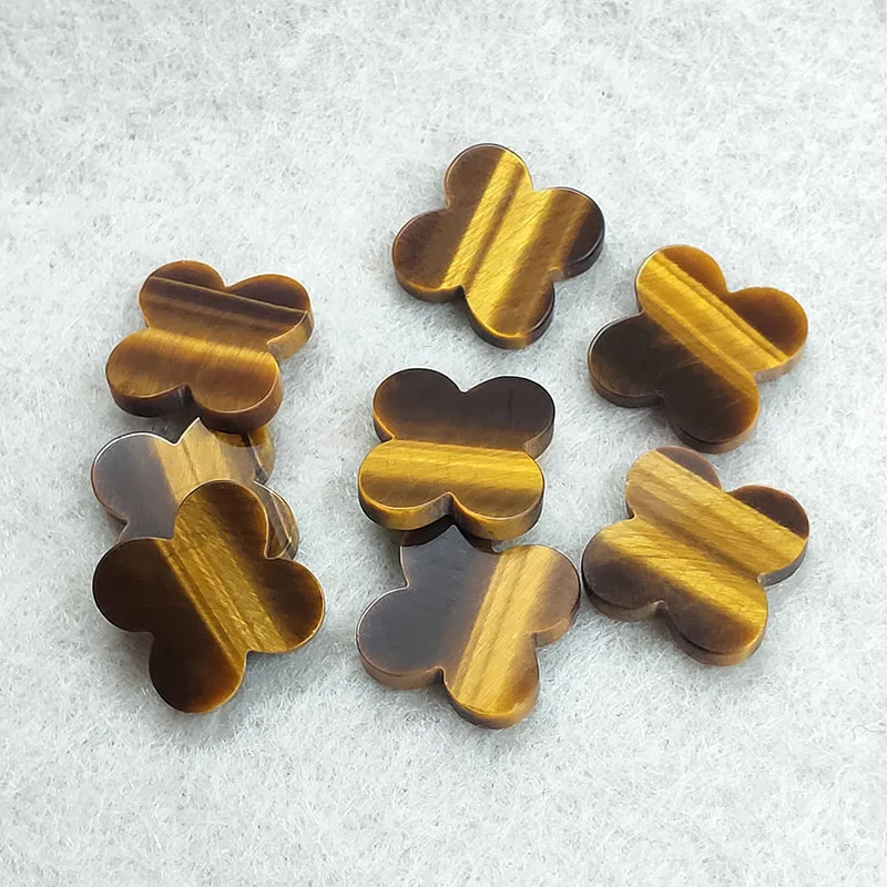 14x14mm Tiger Eye Lucky Flower wholesale Clover Gemstone Loose Beads For Jewelry Making Fashion Jewelry 10pcs/lot