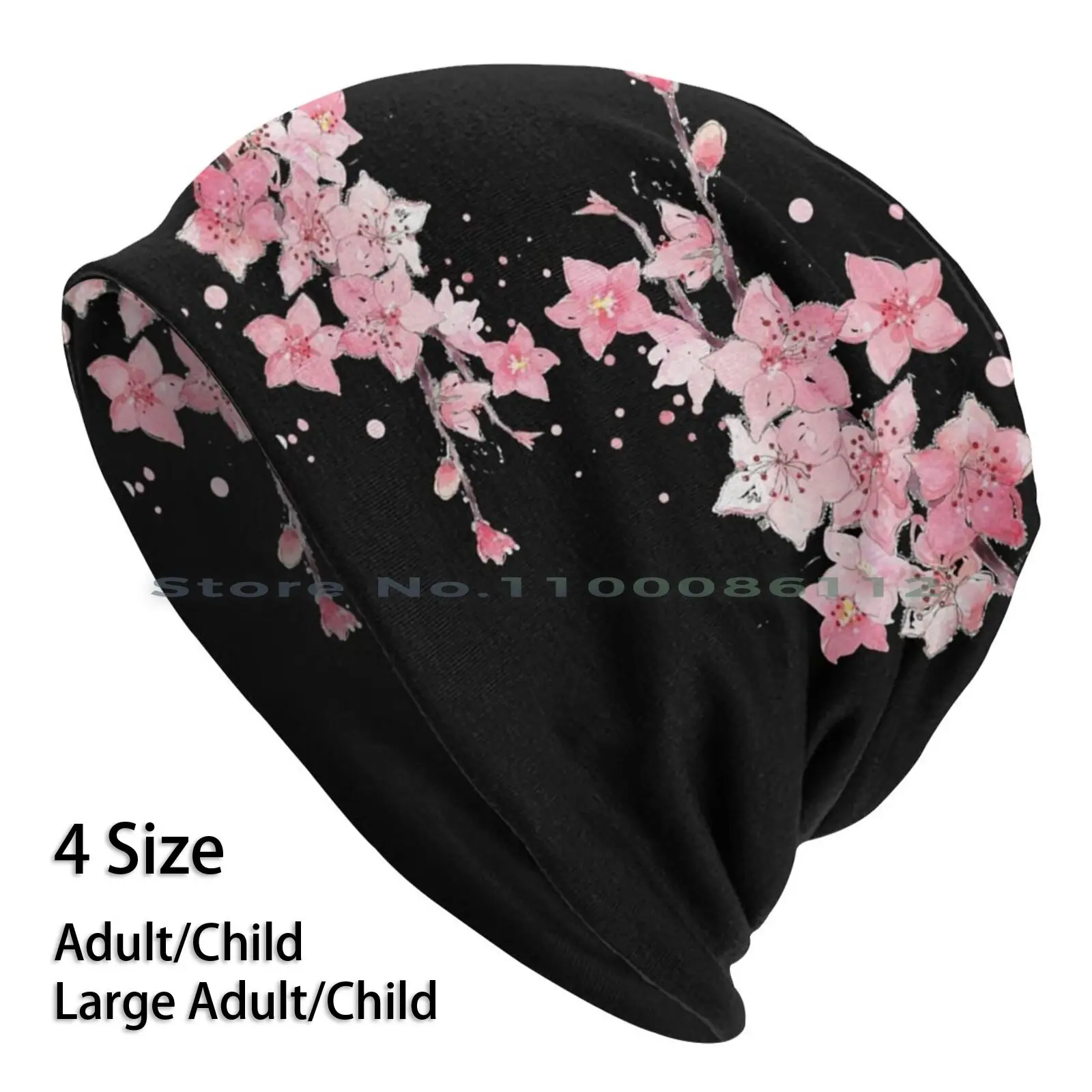 Navy And White Cherry Blossom Pattern Beanies Knit Hat Navy And White Cherry Blossom Pattern Watercolor Sakura Floral Flower