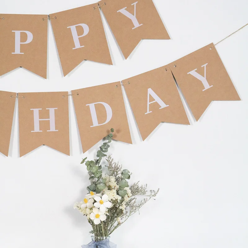 Kraft Paper Letters Happy Birthday Decoration Pendant DIY Birthday Gift Fishtail Flag Children's Room Decoration