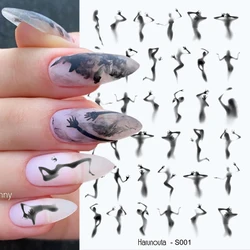 Harunouta Slider Design 3D Black Human sagome Blooming Nail Stickers Gold Bronzing Leaf Flower Nail Foils Decoration