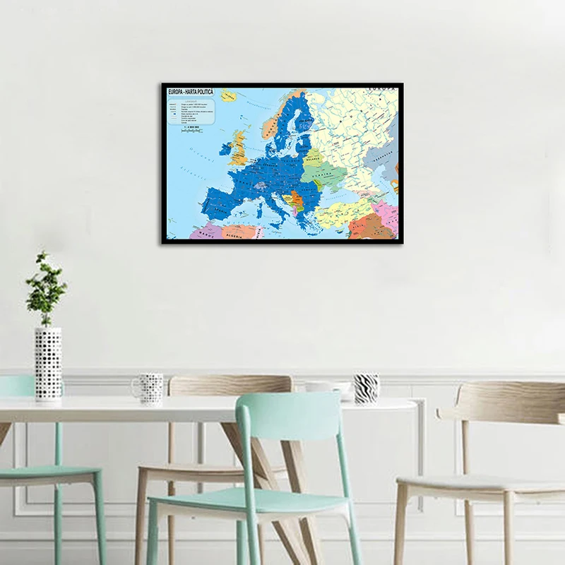 A1 Size Europe Map Canvas Painting 84x59cm Romanian Map of Europe Wallpaper Wall Poster for House Living Room Decoration