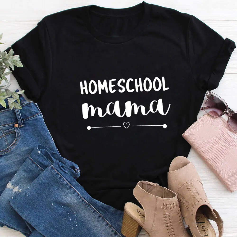 

Homeschool Mama 100%Cotton Women's Tshirt Momlife Summer Casual O-Neck Short Sleeve Top Gift for Mom Mother's Day Gift Shirts