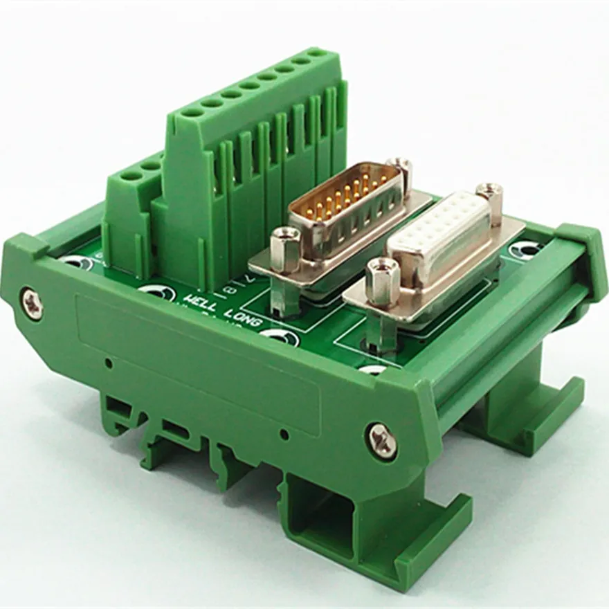 DB15 D Sub DIN Rail Mount Interface Module, Male / Female, Breakout Board.