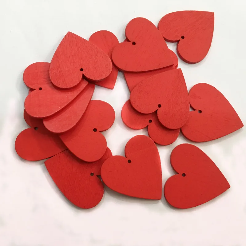 20pcs Red Love Heart Shape Wood Slice Pieces with Hole for DIY Craft Scrapbooking Wedding Diy Decor