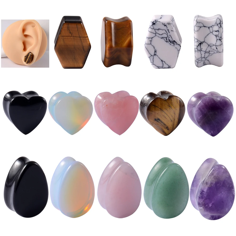 1 para kamiennych zatyczek do uszu WaterDrop Teardrop Heart Hexagon Shape Flesh Tunnel Ear Expander Stretcher Body Piercing Jewelry