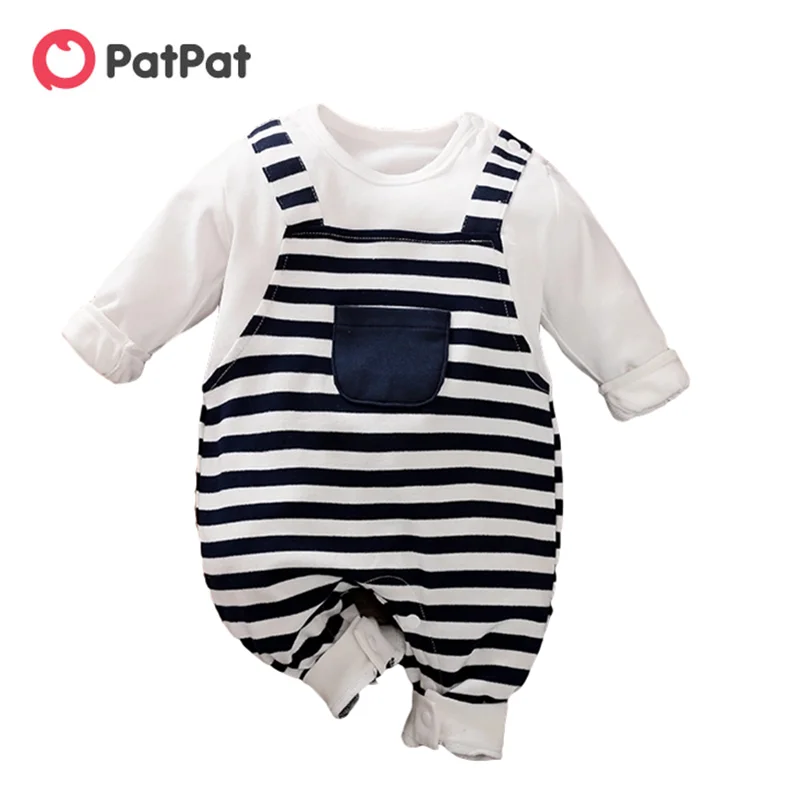 

PatPat 100% Cotton Baby Boy Stripe Print Long-sleeve Jumpsuit for Baby Boy Baby's Clothing