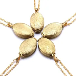 New Fashion Photo Frame Memory Locket Pendant Necklace Plata/Gold Color Simplicity Vintage Flower Jewelry Women's Nostalgia Gift