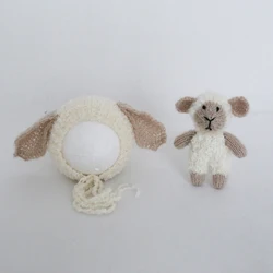 Juego de Bonnet para bebé recién nacido, accesorios de fotografía de ganchillo para bebé, oso de peluche de juguete, accesorios de fotografía para recién nacido