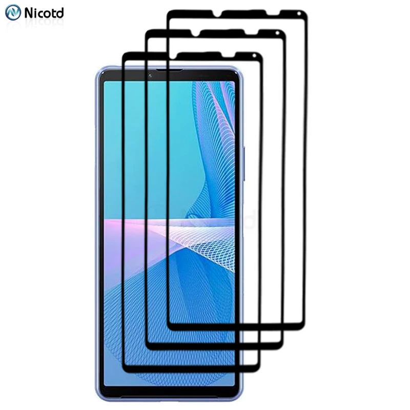 3Pcs Full Cover Full Glued Tempered Glass For Sony Xperia 10 III SO-52B, SOG04 Screen Protector Only Fit For Sony Xperia 10 III