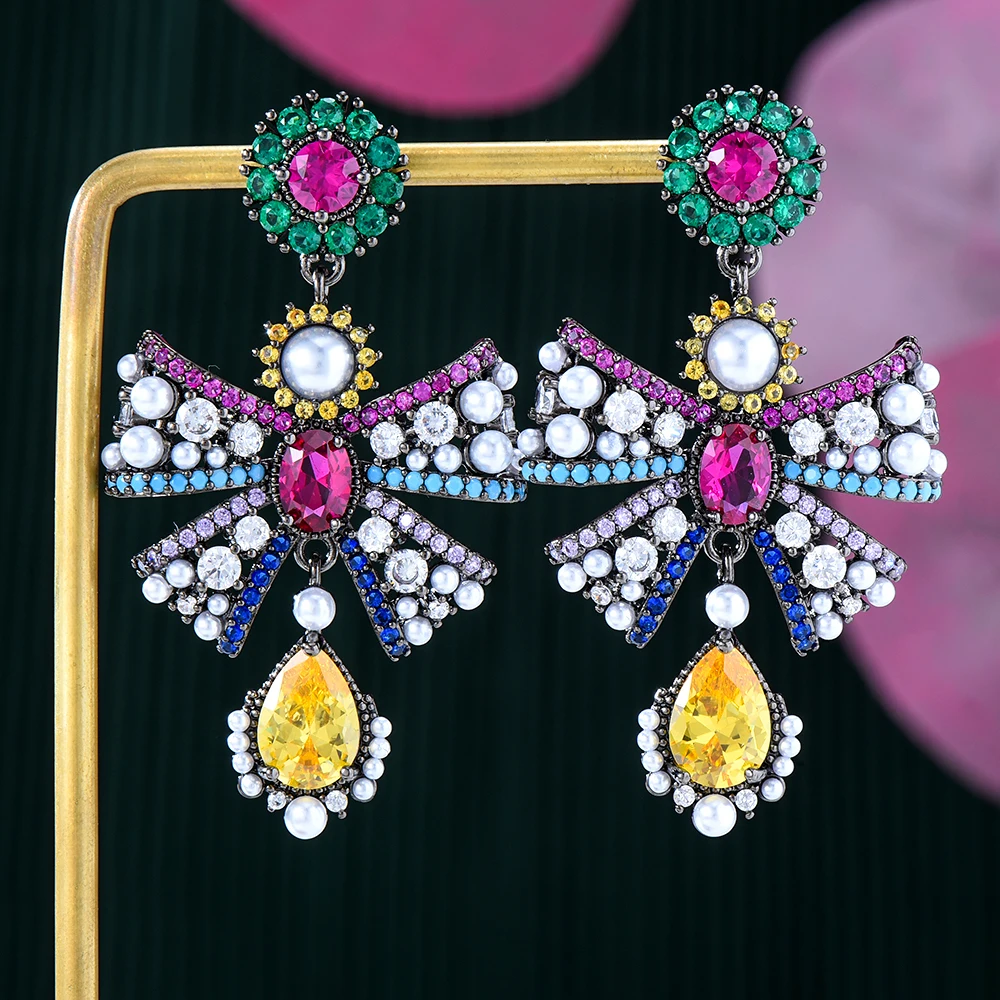

GODKI Trendy Luxury Multicolor Bowknots Dangle Earrings For Women Wedding Bridal Earrings boucle d'oreille femme Gift
