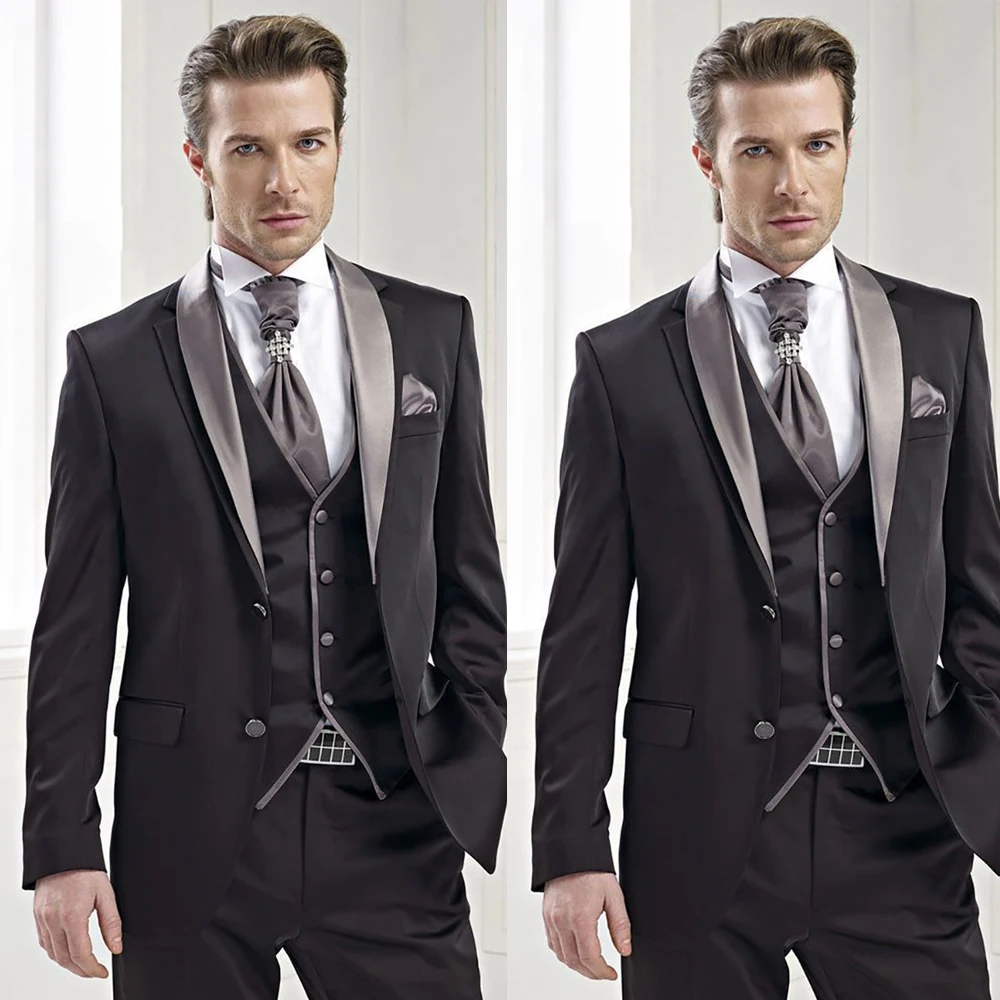 

Handsome Wedding Men Tuxedos Suits Shawl Lapel Patchwork 3 Pieces Set Grooms Party Marriage Blazer