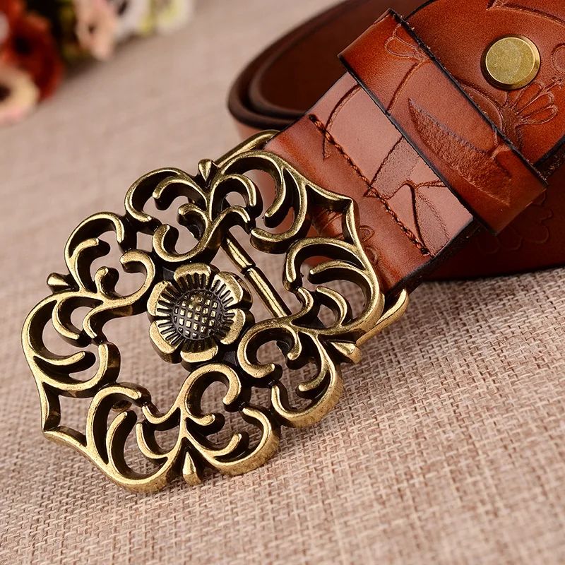 Sunflower Pattern Needle Buckle Belt Women Brown Fashion Business Women's Belts White Black Cinturon Red Yellow