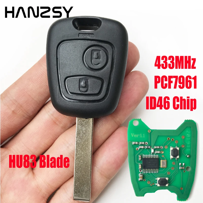 2 Buttons 433Mhz Remote Key For PEUGEOT 307 with ID46 Chip PCF7961 HU83 Blade Car key