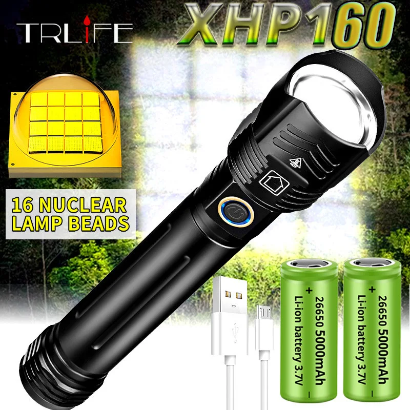 Powerful XHP160 16-Core LED Flashlights 10000mAH XHP110 USB Rechargeable Tactical Flashlights Zoom Torch use 26650/18650 Battery