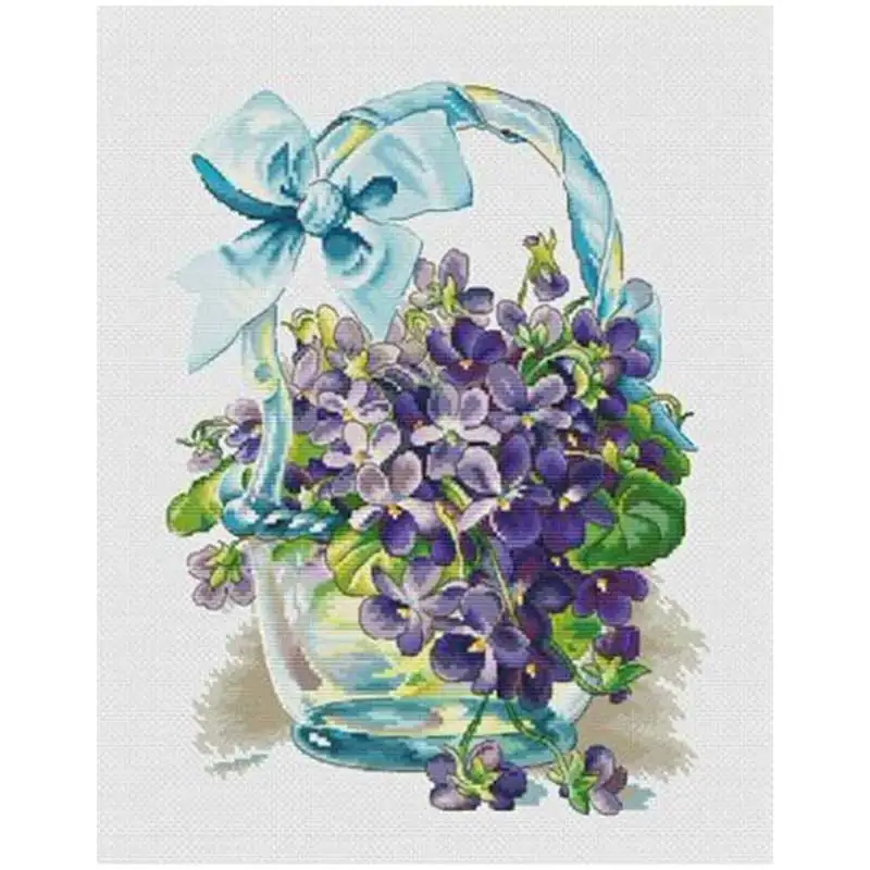 Violet flower basket patterns Counted Cross Stitch 11CT 14CT 18CT DIY Chinese Cross Stitch Kits Embroidery Needlework Sets