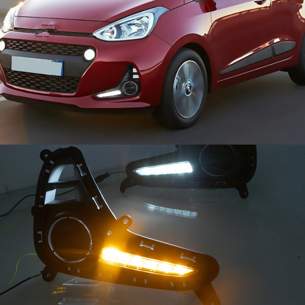 CSCSNL 1 Pair DRL with turn signal 12V LED Car DRL Daytime running lights fog lamp For Hyundai Grand i10 2017 2018 2019