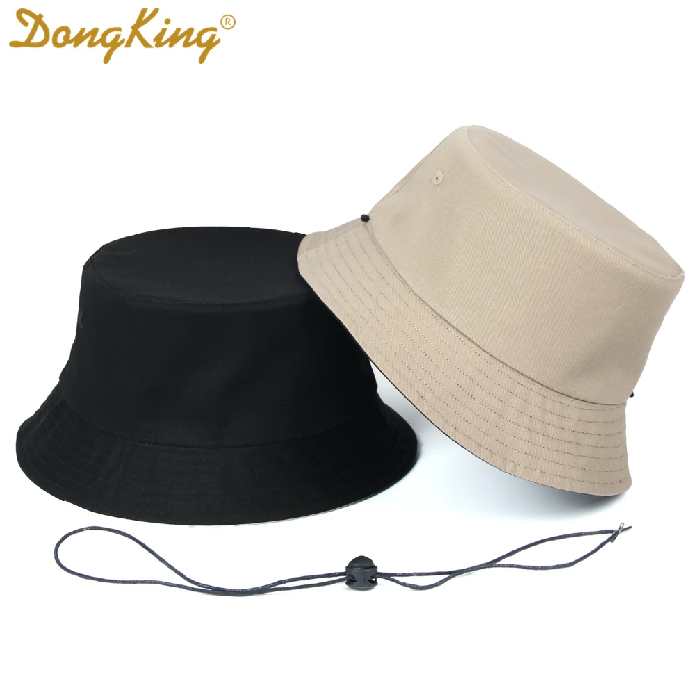 DongKing Big Size Bucket Hat Reversible Double-Sided Sun Hat Windproof String Large Head High Quality Outdoor Pure Color Panama