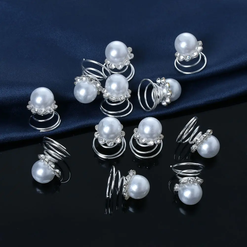 12Pcs Bridal Crystal Pearl Flower Spiral Twist Hair Pins Clips Wedding Jewelry Bride Headdress Women Hair Styling Accessories