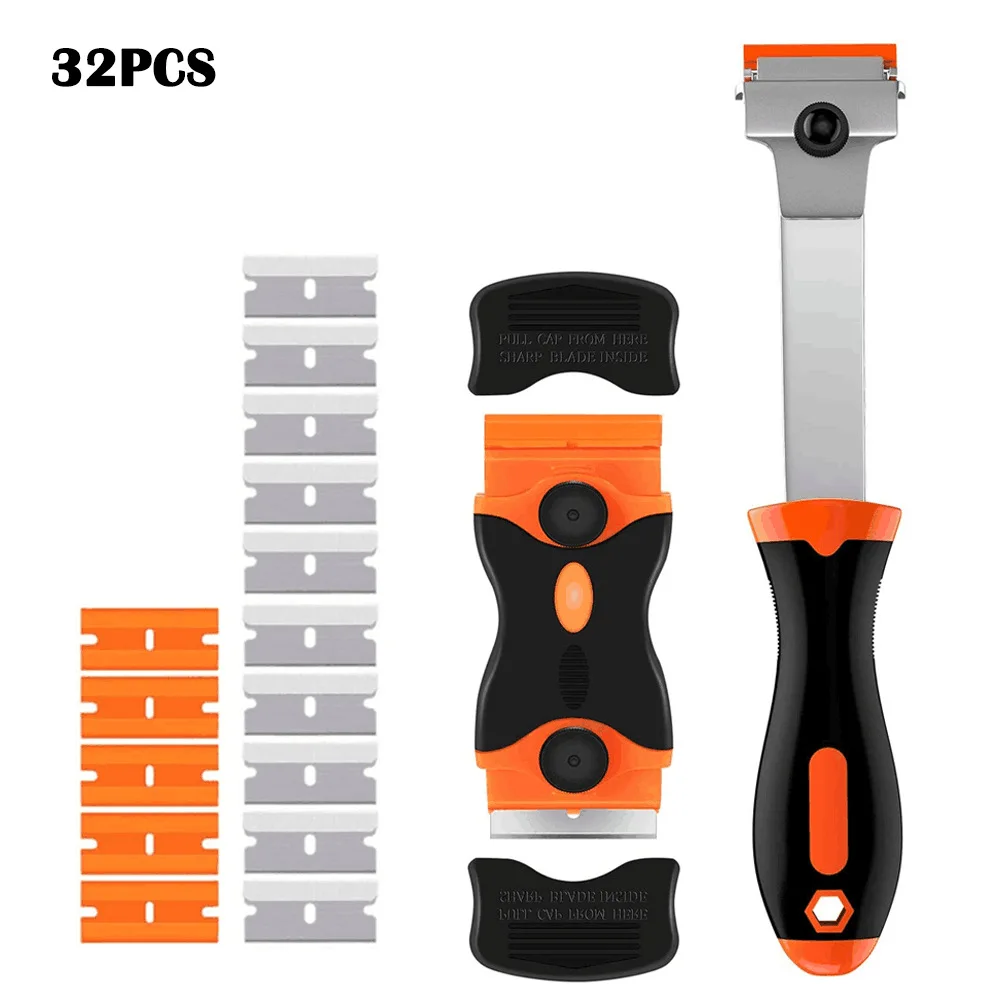 Seam Cleaning Tool Kits for Wall Tile Edge Double-Sided Scraper Extended Handle Shovel with Replaced Blades 32pcs Set