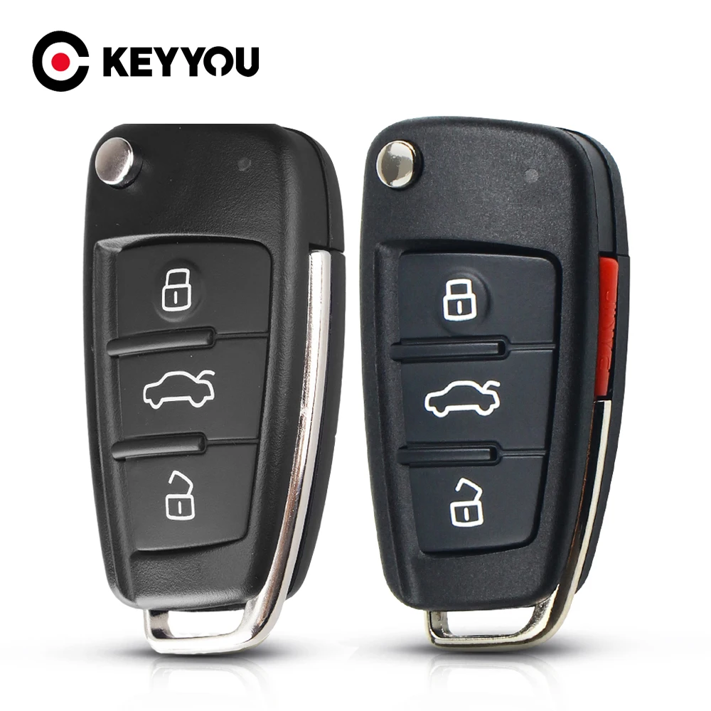 KEYYOU Folding Flip Remote Flip Car Key Case Shell Fob For Audi A6 A6L A2 A3 A4  A8 Q7 TT Key Fob Case 3 Buttons