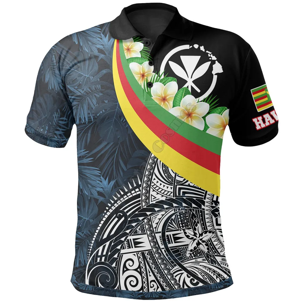 Polynesian Hawaii Polo Shirt Kanaka Maoli With Plumeria Style 3D Printed Polo Shirt Men Women Short Sleeve Summer T-shirt 01