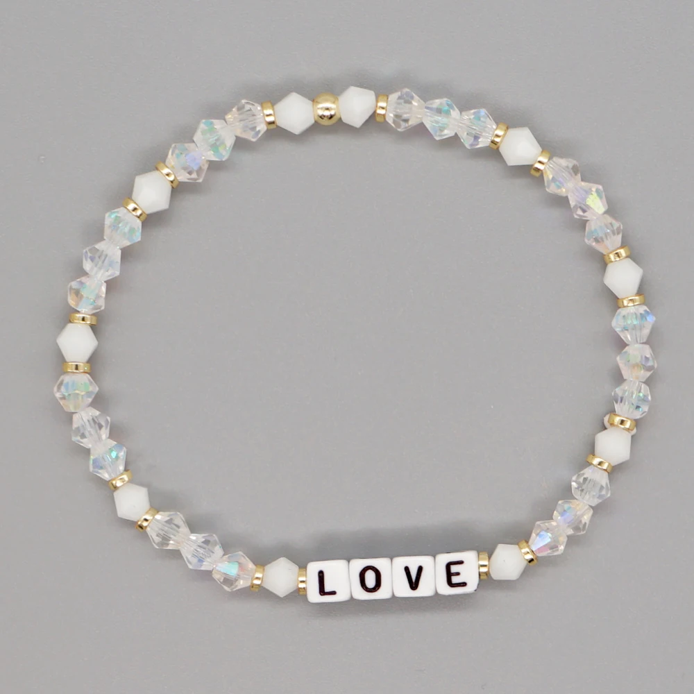 Go2Boho Romantic Crystal Beaded Bracelets LOVE Custom Letter Beads Strand Bracelet for Women Romantic Valentine\'s Day Jewelry