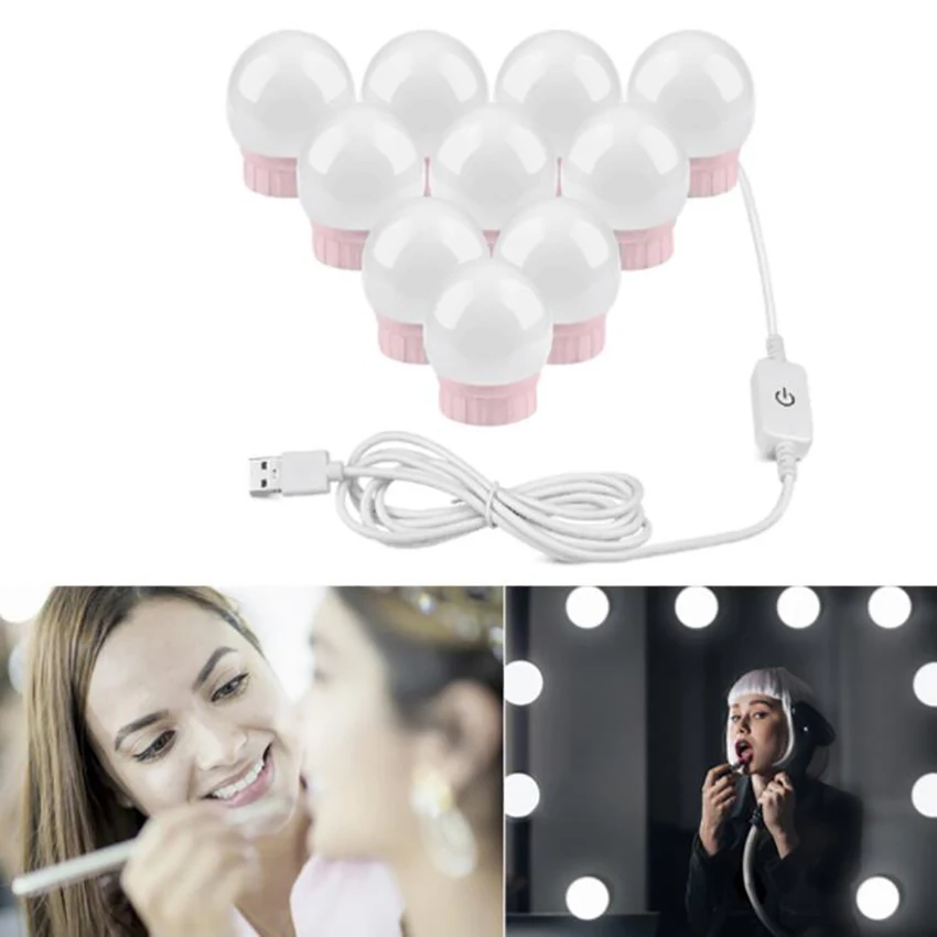 LED Mirror Lights Kit with 2/6/10/14 Dimmable Light Bulbs for Makeup Dressing Table and USB Power Supply, Lighting Fixture Strip