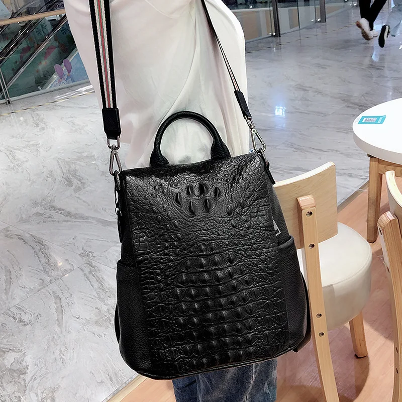 New Fashion 100% Genuine Leather Women Alligator Backpacks Luxury Brand Female Real Natural Leather Lady Girl Student Backpack