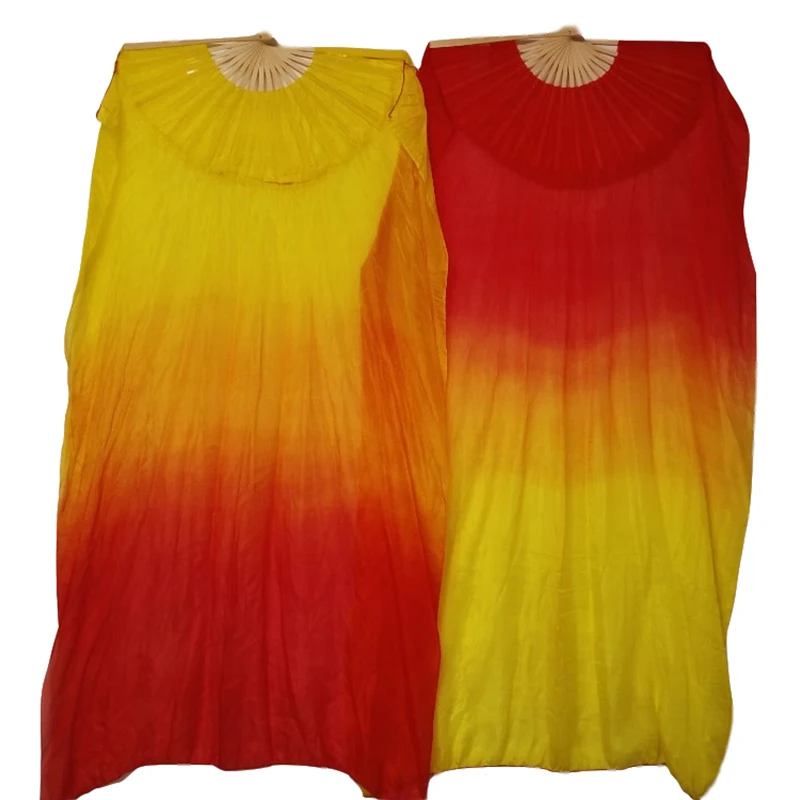 Groothandel 1 Paar/2 Stuks Goedkope Buikdansen Fan Veils Fire-Kleurverloop Bellydance Praktijk Lange Fan Props (1L + 1R) 3 Maten