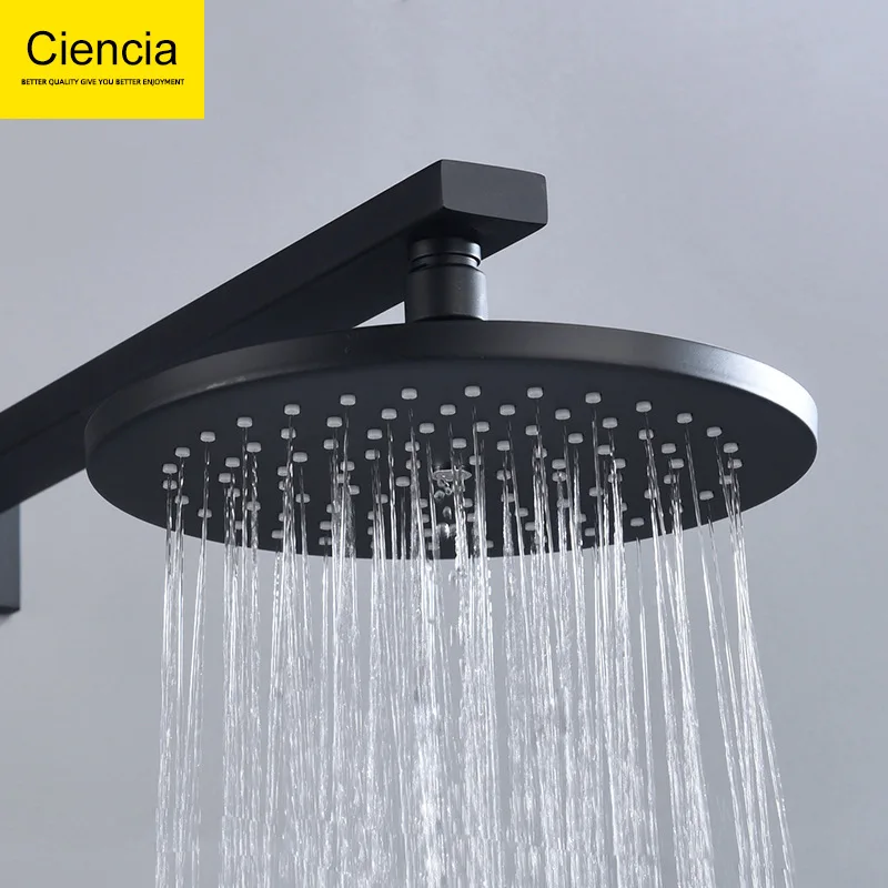 

Stainless steel black 8-inch top spray bathroom square round shower head, removable pressurized shower head