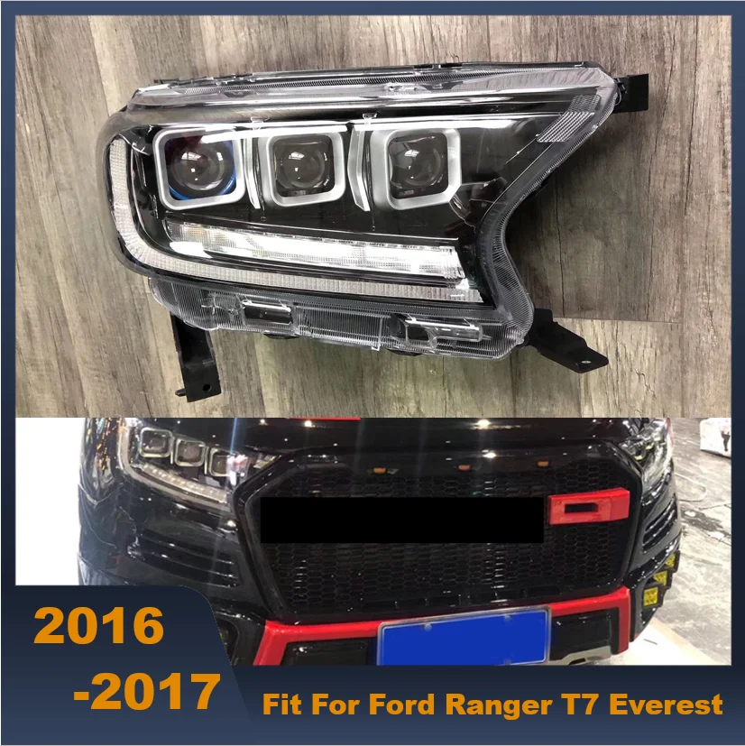 Car Headlight For Ford Ranger t7 2016-2017 Everest LED Head Lamp H11 D2H Hid Option Angel Eye Bi Xenon Beam Accessories Car