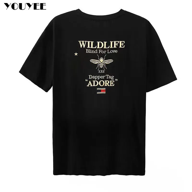 Short Sleeve T-shirt Men\'s Embroidery Bee 2021 Summer New Leisure Korean Handsome Versatile High-Quality Cotton Slim Male Top