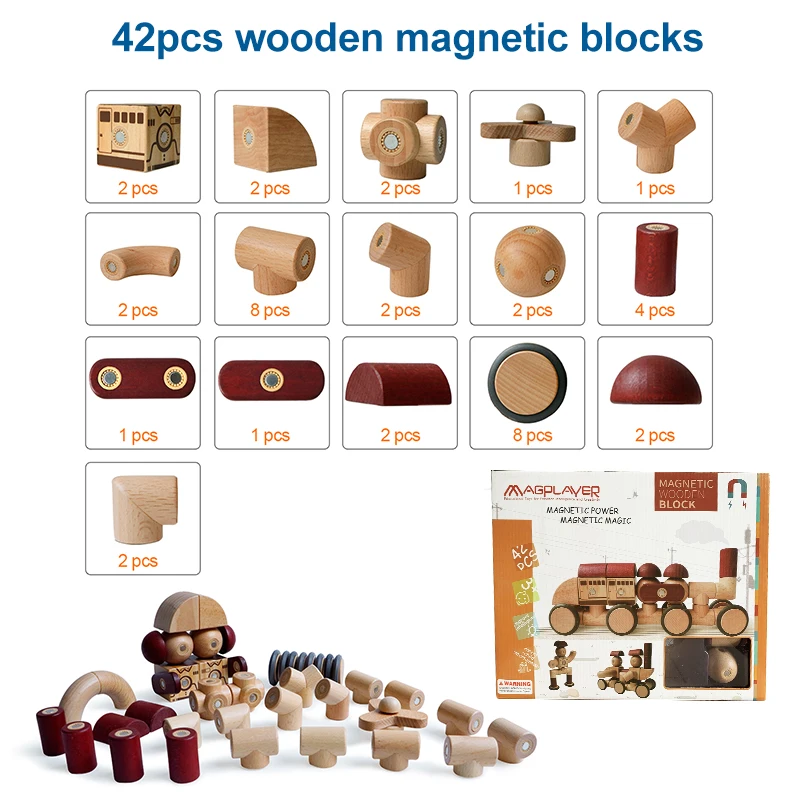 Juego de construcción de madera con imanes para niños, bloques de construcción magnéticos, juguetes Montessori para niñas, niños y bebés