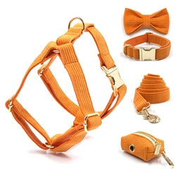 Orange Pet Collar and Leash Set for Boy Dogs Small Medium Large Dogs Harness Personalized ID Fully Adjustable Bow Tie Collar XL