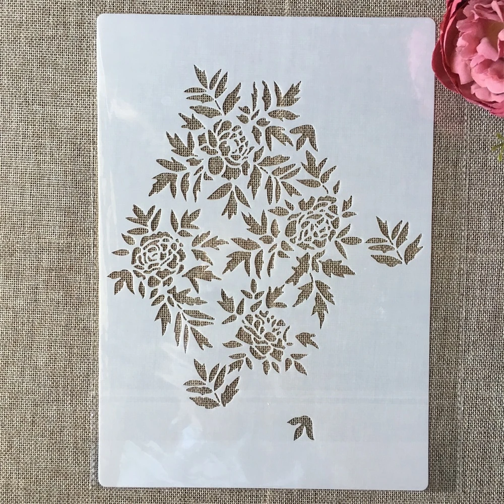 A4 29cm Rose Heart Leaves DIY Layering Stencils Wall Painting Scrapbook Coloring Embossing Album Decorative Template