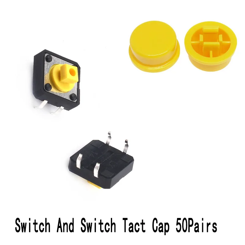 Produktbild von GTIWUNG 160-teiliges Set Taktile Druckschalter – 12x12x7,3 Mm, 4-Pin, Mit 5 Farbkappen, Für Arduino & DIY