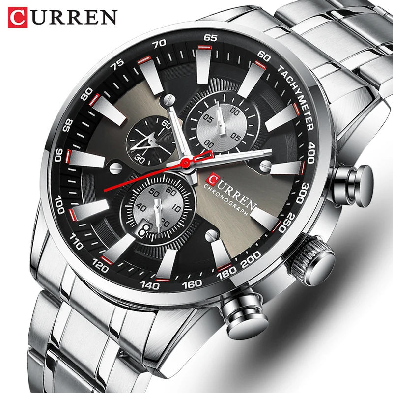 CURREN Watches Men Top Luxury Brand Big Military Sport Watch Mens Stainless Steel Waterproof Chronograph Wristwatch Male Clock