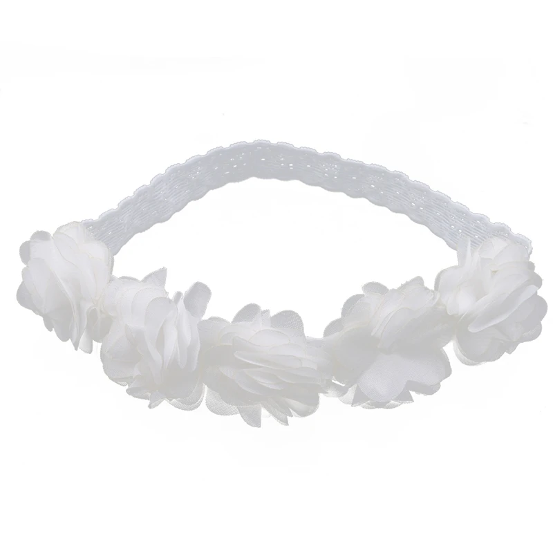 Baby Flower Crown Headband Chiffon Flower Wreath Pink Ribbon Hair Bands Children Girls Handmade DIY Headwear Hair Accessories