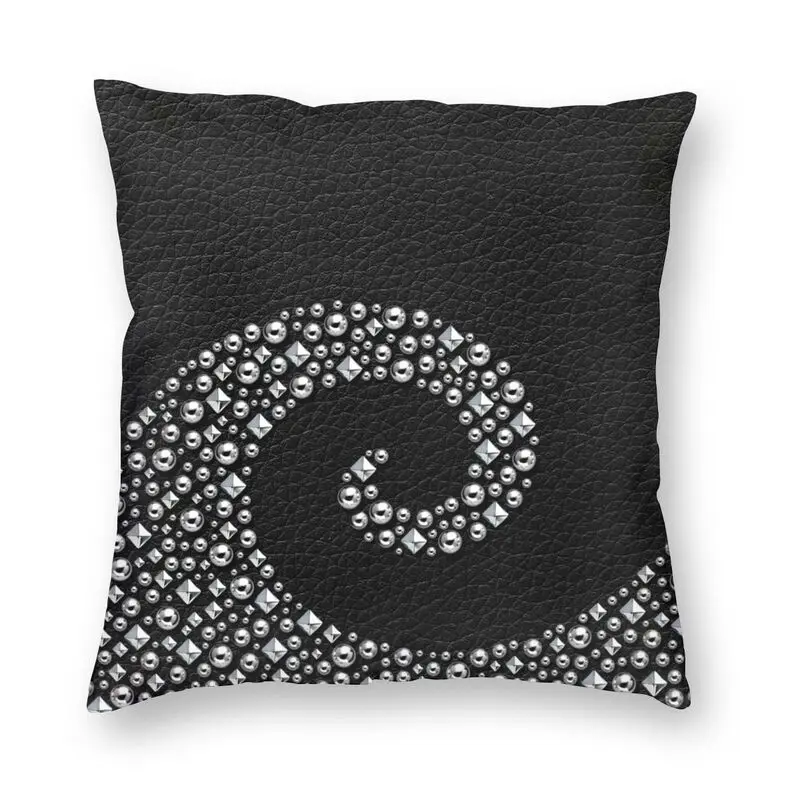 Black Leather With Silver Stud Swirl Cushion Cover Textures Throw Pillow Case for Living Room Cool Pillowcase Home Decoration