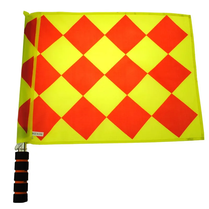 1pair Soccer Linesman Referee Flags Red Yellow Checkered Offside Hand Flags for Soccer Football Match with Stainless Steel Rods