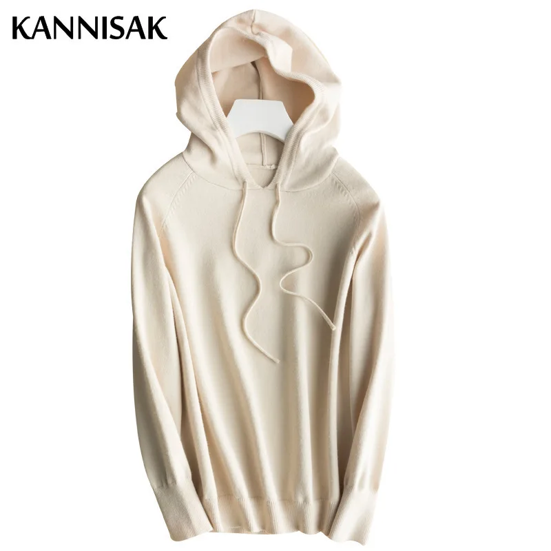 KANNISAK Spring Autumn Women Hoodies 2021 New Solid Sweatshirts Long Sleeve Hooded Hoodie Loose Lady Casual Knitted Pullovers