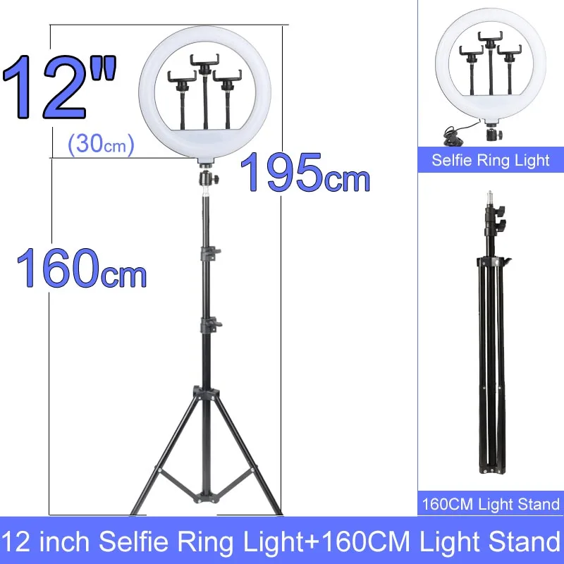 Christma Gift 10 12 14 Inch Dimmable LED Selfie Ring Light with Stand without Tripod 160cm Lamp Photography Ringlight Phone