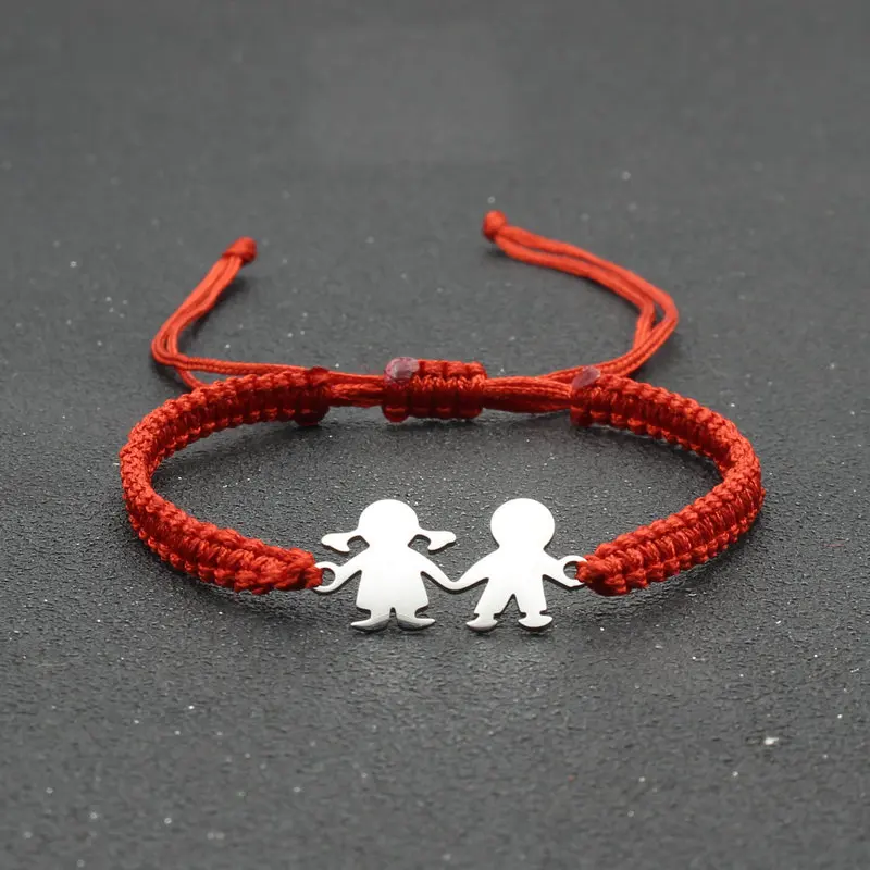 Lovely Stainless Steel Boy Girl Charm Bracelet Lucky String Braided Adjustable Couple Bracelets for Women Men Friendship Jewelry