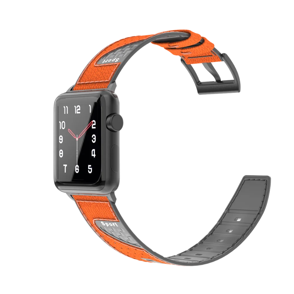 

Silicone+Leather carbon fiber strap For Apple watch band 3 4 5 6 7 44mm 40mm 45mm 41mm Leather watchband bracelet iwatch series