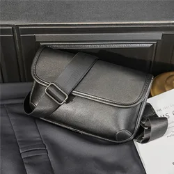 Fashion Men Crossbody Bag Men Square Satchel Flap Shoulder Bag PU Leather Mobile Phone Bag Male Solid Crossbody Bag Man Handbag