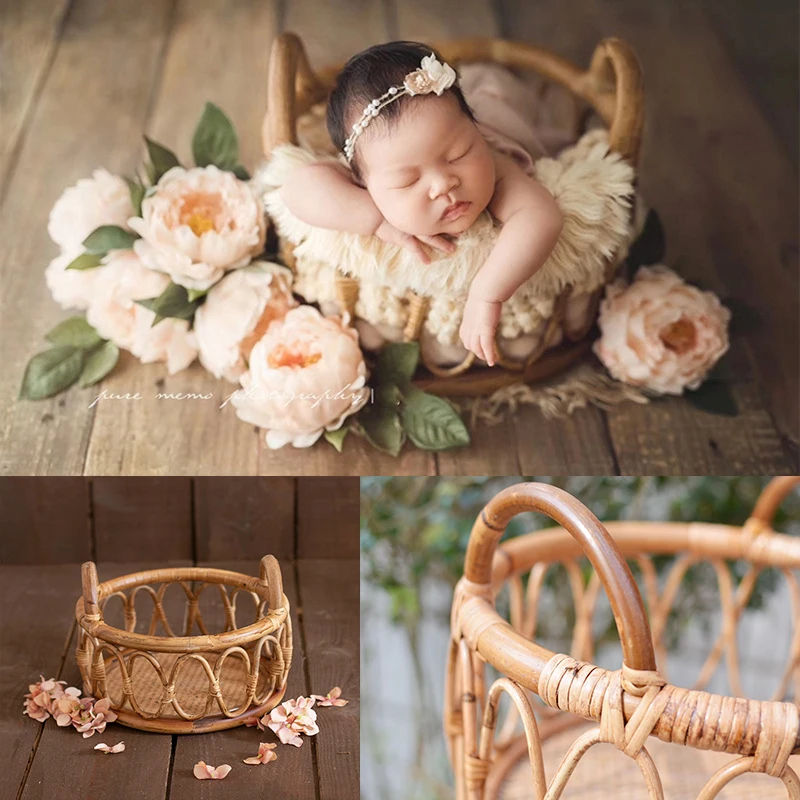 2021 Newborn Photography Props Posing Baskets Baby Photo Props Basket Accessories Full-moon Weaving Baskets Vintage Bamboo Wood