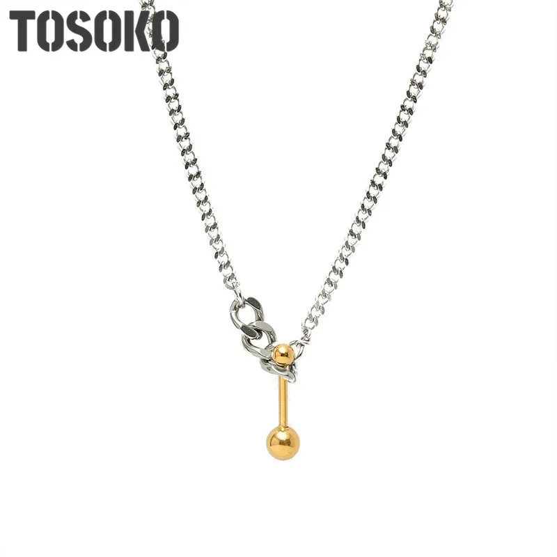 

TOSOKO Stainless Steel Jewelry Balance Ball Pendant Necklace Female Clavicle Chain BSP627