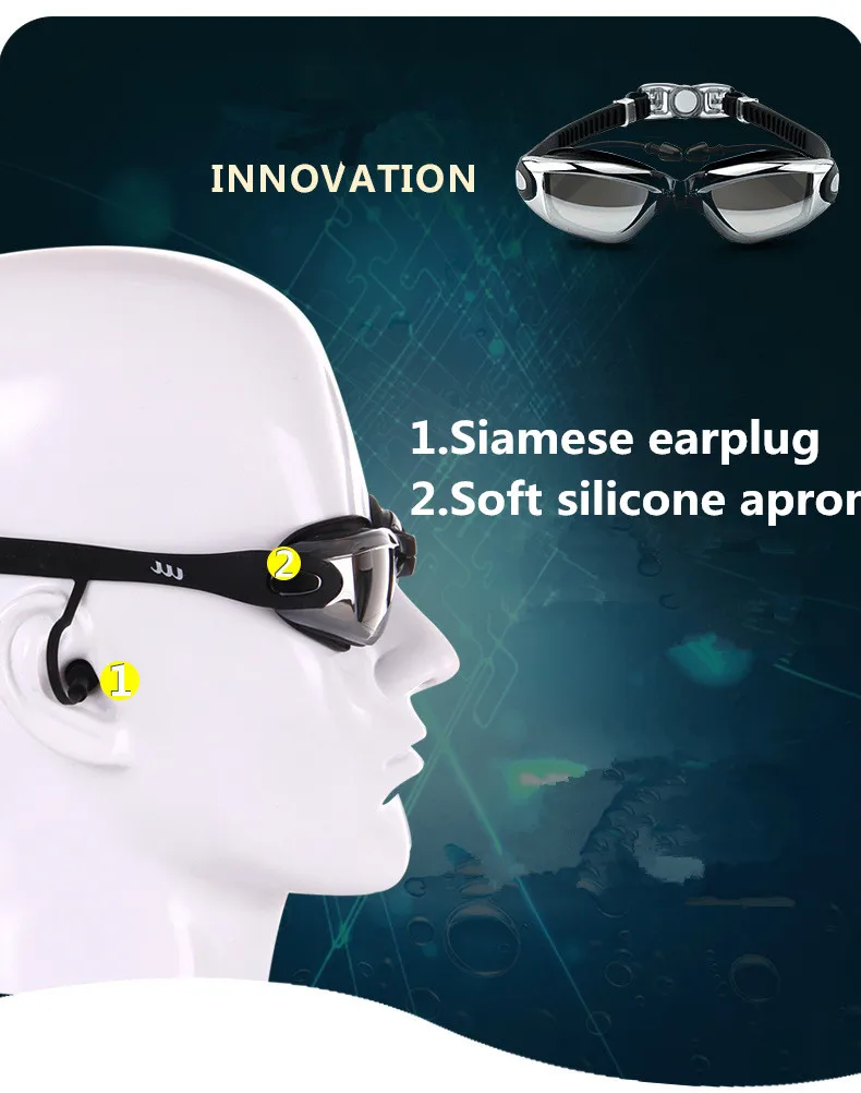 Profesional gafas de natación con tapones para los oídos de la nariz clip Electroplate de silicona impermeable очки для плавания adluts