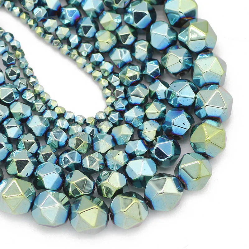 3-10MM Natural Stone Green Faceted Round Hematite Spacer Loose Beads For Jewelry Making DIY Charm Bracelet Necklace Accessoies